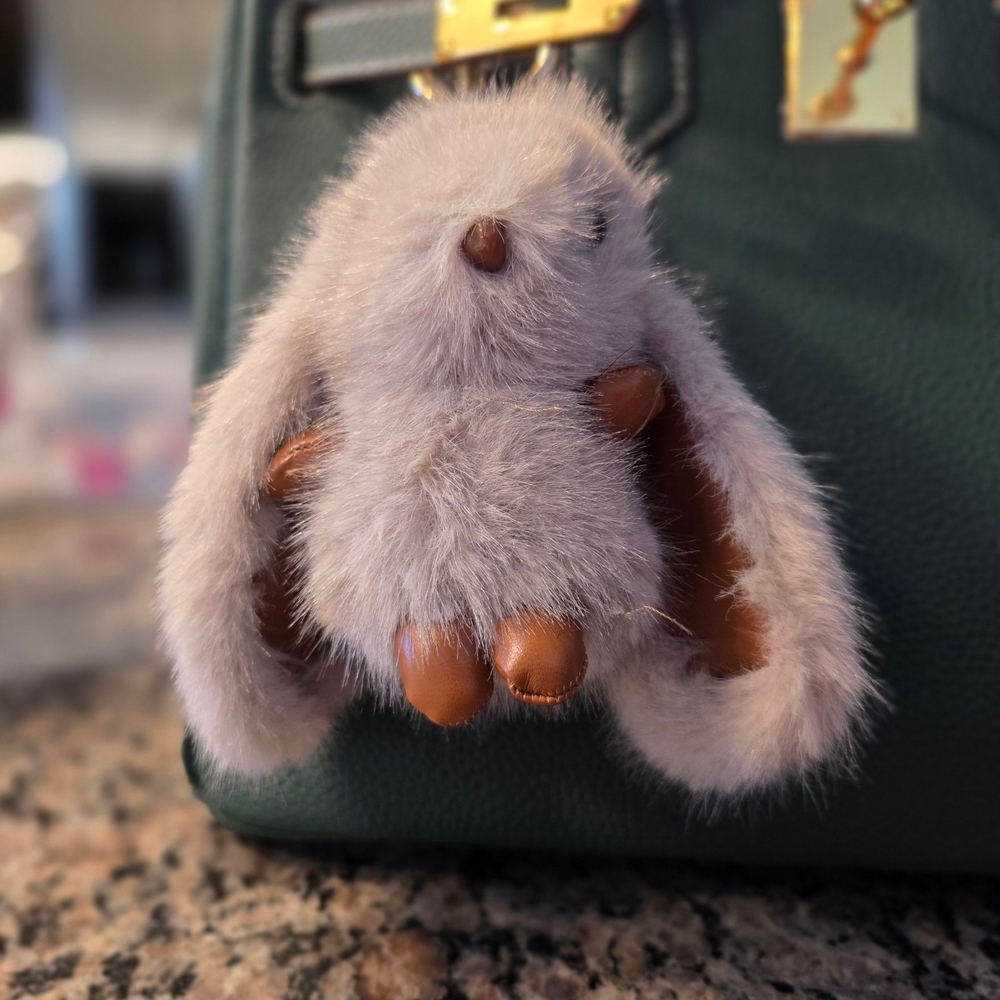 SALE!! Plush Gray Bunny Handbag Charm - Picture 3 of 5